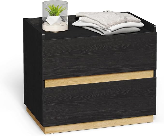 Large Modern Nightstand Black Bedside Table, 2 Drawer Dresser Wood Stackable Storage Drawers for Clothes for Closet, Bedroom, 24"x16"x20"