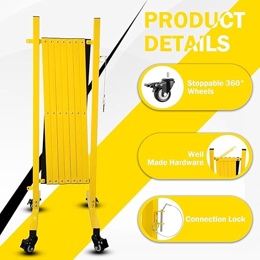 11 Traffic Barricade with Casters, Metal Expandable Barricade, Folding Security Gate, Retractable Fence Outdoor Barricade Fence for Construction Area, Traffic Control