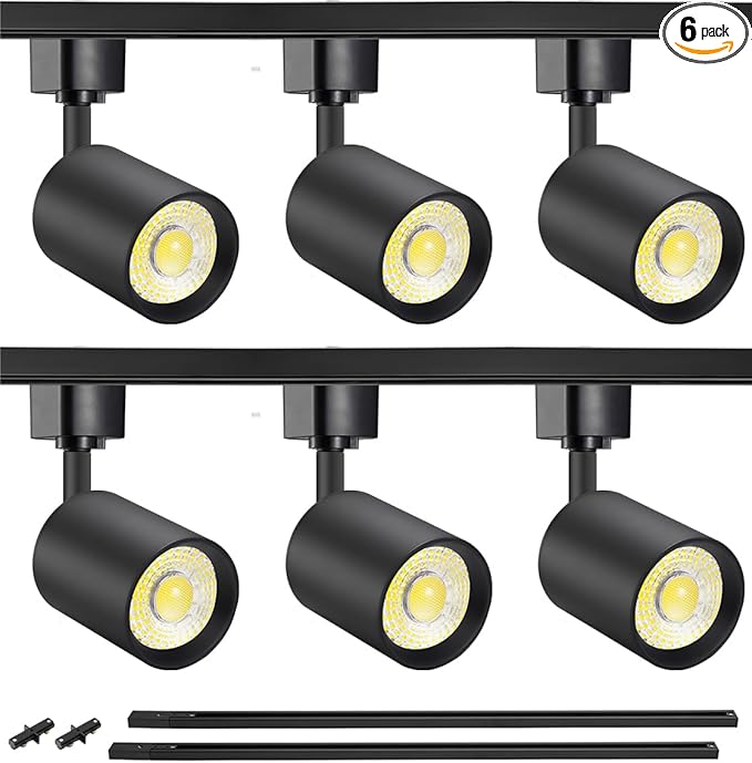 VANoopee 6-Light LED Track Lighting Kit with 6.6FT H Type Track Rails, Dimmable Track Light Heads Bright Ceiling Spotlight Fixture for Kitchen Accent Art, 3000K Warm White, No Flicker 10W 800lm Black