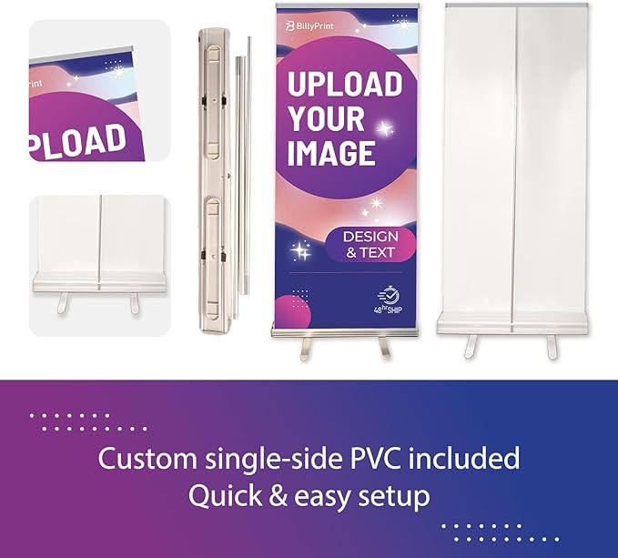 BillyPrint Custom Retractable Banners 33x81in with Standard Stand, Customizable Sign for Business, Corporate Events, Advertising - Customized Prints with Travel Bag - 1 unit