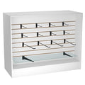 48” W ×20” D × 38” H - Ledge top Checkout Counter with Slatwall Display Front, White Wooden Slat Wall Cash Register Stand,Retail Counter Display