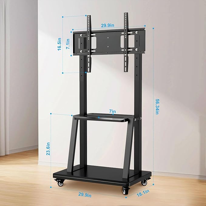Smart Board Stand with Wheels,Height Adjustable Mobile Rolling Stand for Classroom & Office, Holds up to 300lbs, Whiteboard Portable Cart on Wheels (for 43-65 Inch Smart Board)