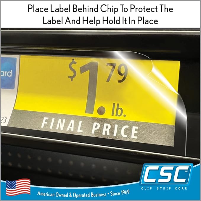 Clip Strip Corp. Price/Data Channel Label Holder Chips, Clear Plastic Tags, 2.25" L x 1.25" H, 7.5 Mil Thick, Gondola Shelf Edge, Reusable, Made for Point of Purchase Shelf Molding (1000)