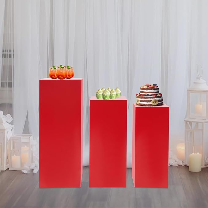 Eapmic Pedestal Stands for Party, Cake Pedestal Stand, Dessert Table Display Plinth Pillars, Sculpture Display Column Decoration Cube for Wedding Birthday (Red, Square-3Pcs(31.49"+25.59"+23.62"))