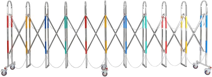 Expandable Metal Barricade, Safety Barrier with Casters 1.1x5M Portable Mobile Gate Stainless Steel Fence for Garage Construction Site Traffic Control (Colorful)