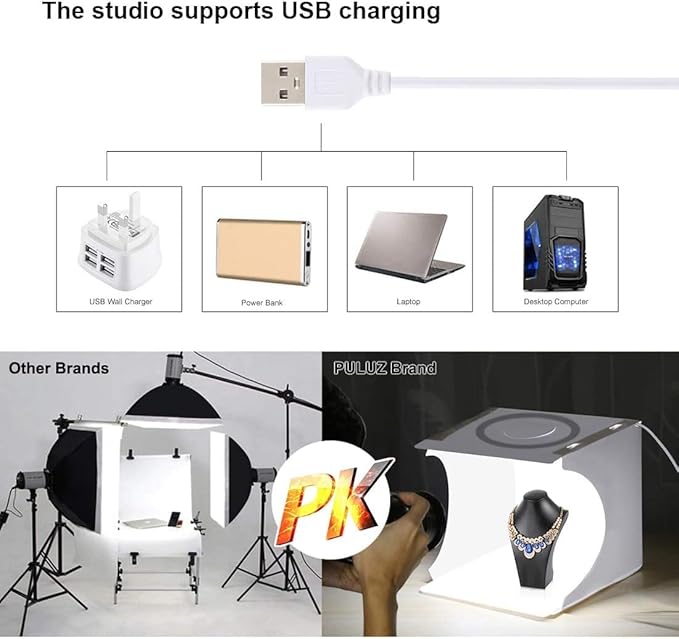 PULUZ Photo Studio Light Box, Portable Folding Photo Light Box with Ring Light and 6 Colors Backdrops,Light Box Photography for Small Size Products