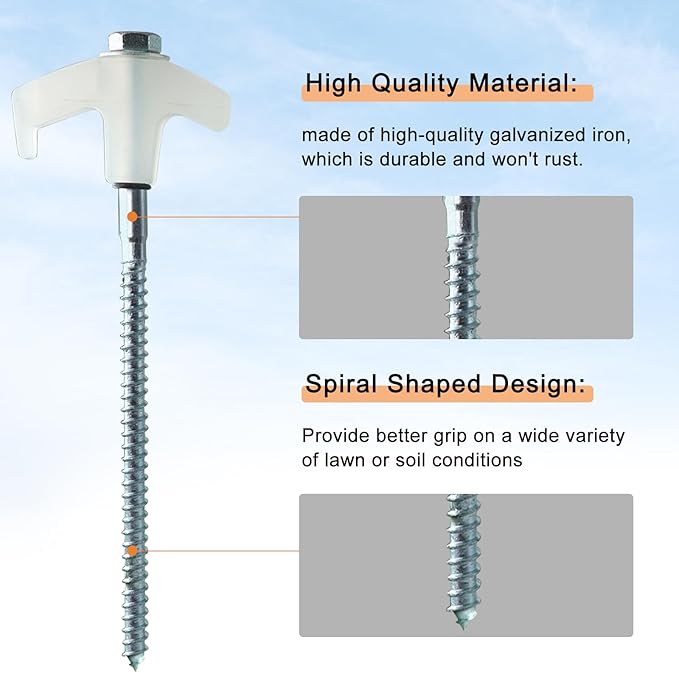 Screw in Tent Stakes Heavy Duty,8 Inch Ground Anchors Screw in,Metal Stakes with Hex Head Driver,Camping Tent Accessories (8, White)