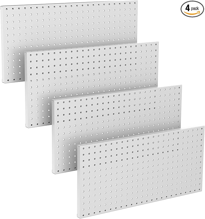 TORACK 4 PCS Metal Pegboard Panels(12" x 24") for Wall, Garage Tools Organizer Pegboard for Workbench, Modular Peg Board, Tool Organizer Board Kit(Pack of 4, Grey)