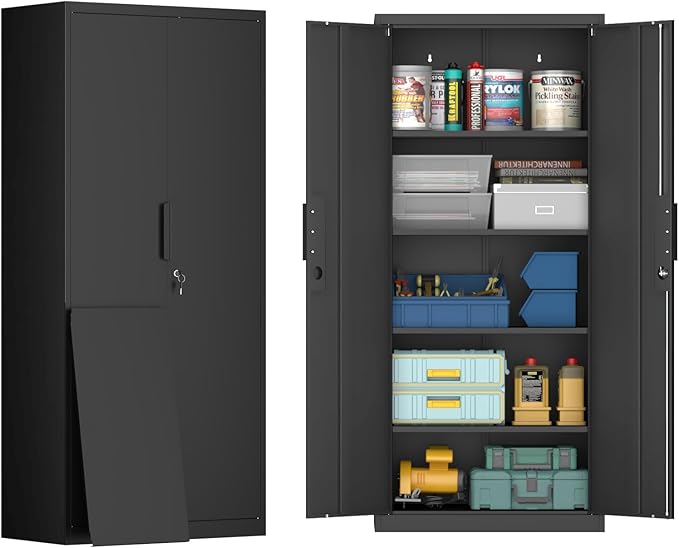 LUCYPAL 72" H Garage Storage Cabinet,Metal Storage Cabinet with Doors and 4 Adjustable Shelves,Steel Locking Cabinets for Home Office,Garage,School,Black