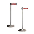 CCW Set of 2 Retractable Belt Barriers Stanchion, Polished Stainless Steel Post, RBB-100 (9 Foot Belt, Red"NO Entry" White Letters Belt)