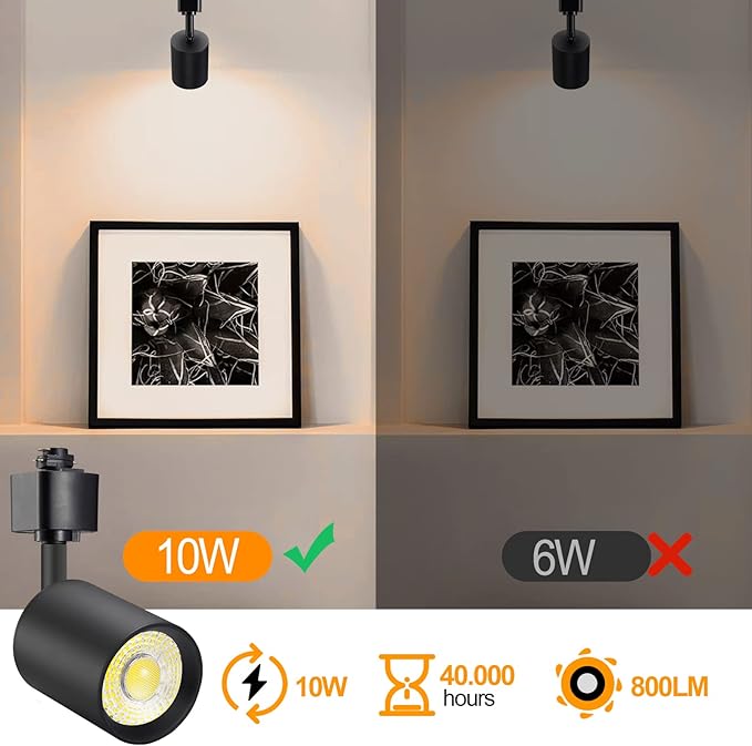 VANoopee 16-Pack 10W Dimmable LED Track Lighting Heads H Type Track Light Replacement Fixtures Bright 4000K Neutral White Ceiling Spotlight for Accent Task Art, Flicker Free CRI90+ 24° 800lm Black