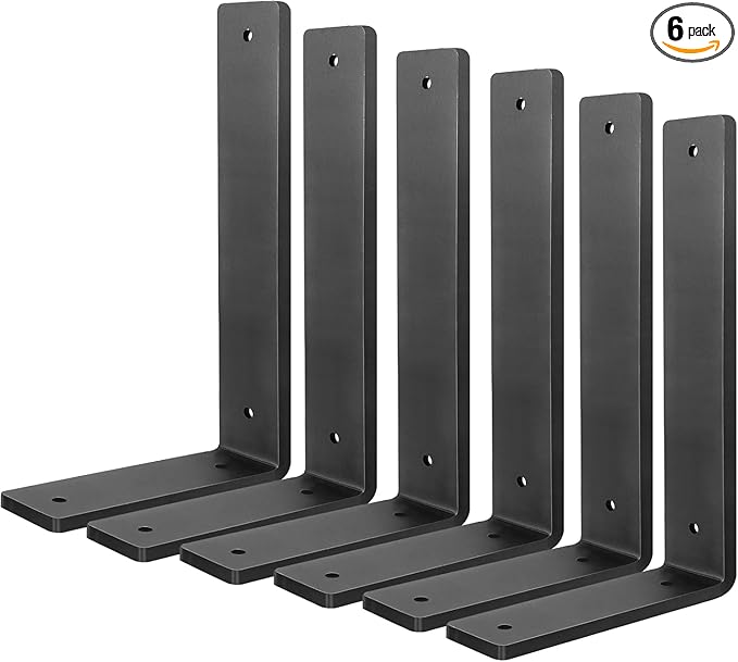 Floating Shelf Bracket 14 Inch, 6 Pack Heavy Duty Shelf Brackets, Black Wall Shelf Bracket for DIY Decorative with Mounting Hardware