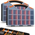 Andalus Tools Organizer Box, Small Parts Storage 18-Compartment Portable Hardware Organizer Removable Plastic Dividers for Screws, Nuts, Bolts, Nails – Orange (2 Pack, 12.75" x 10" x 1.75")
