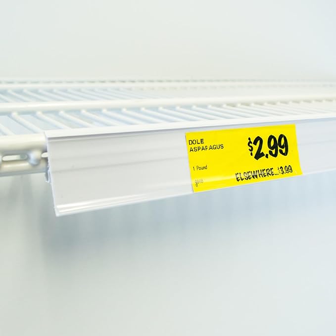 Price Tag Holder and Molding for Double Wire Cooler/Freezer Shelves | 28" Long | 1.25" High | 50 Pack | White