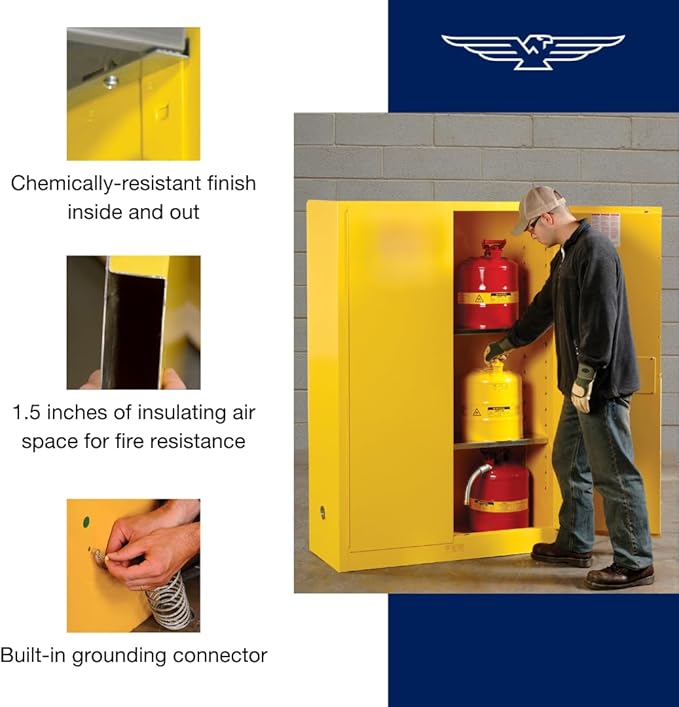Eagle American Made 12 Gallon F﻿lammable Liquid Storage Cabinet, Manual-Close Space Saver Fireproof Cabinet for Schools, Garages, Manufacturing Facilities, 23" x 18" x 35", 1925X