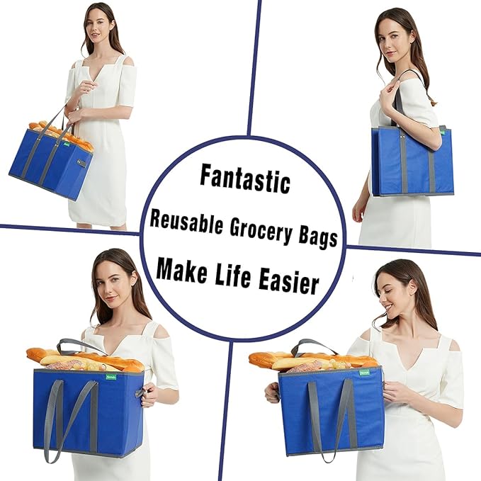 NERUB Reusable Grocery Tote Bags - Heavy Duty with Reinforced Bottom, Foldable Large Shopping Bags for Groceries (3 Pack)
