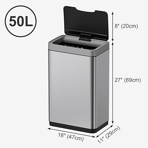Mbillion Automatic Touchless 15 Gallon Motion Sensor Trash Can Stainless Steel Smart Trash Cans with Lid Rectangular Garbage Can for Kitchen Bedroom Home Office Silver