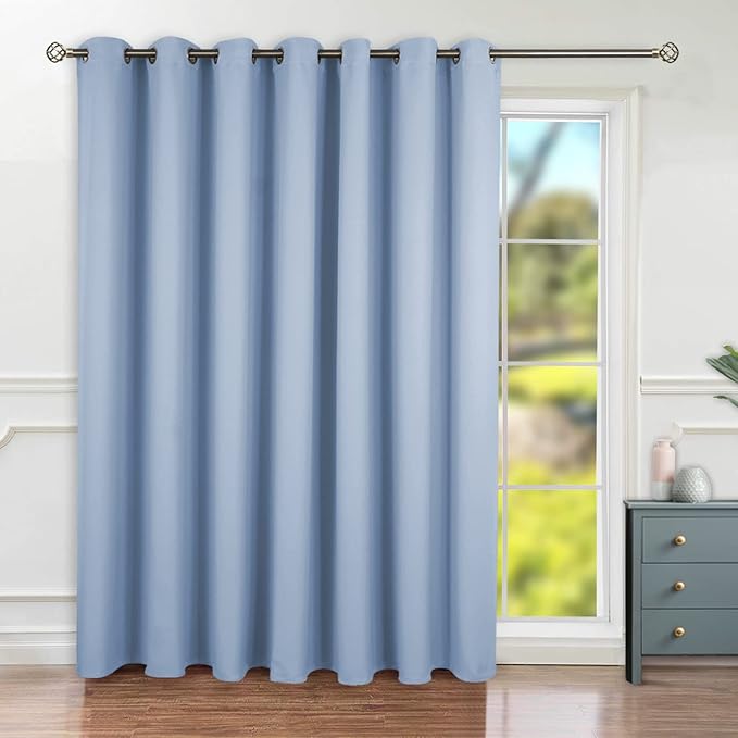 BGment Blue Sliding Door Curtain 120 Inch Long - Wide Room Darkening Room Divider Curtain for Bedroom Privacy Themral Insulated Grommet Room Separator Curtain, 1 Panel, 100 X 120