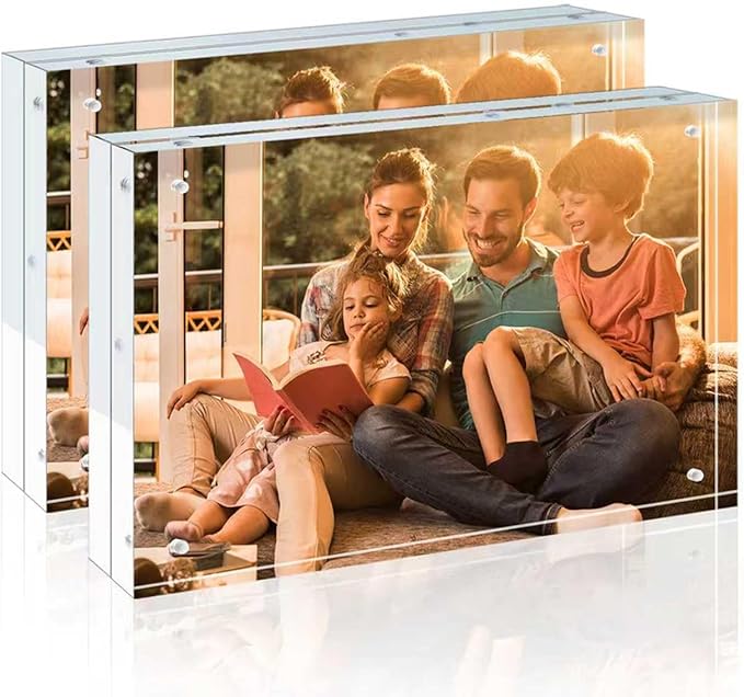Egofine A4 Acrylic Frames 2 Pack, 20mm Thicker Frameless Clear Picture Frames, Double Sided Magnetic Picture Frames, Free Standing Desktop Display