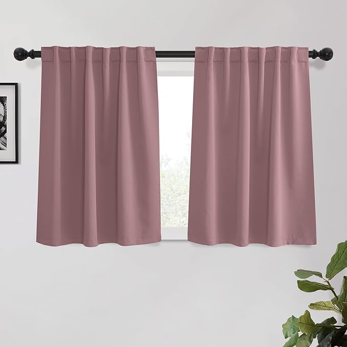 KGORGE 45 inch Curtains for Small Window, Privacy Thermal Insulated Curtains Noise Reducing Window Drapes for Bedroom Dining Room, Back Tab Rod Pocket, W52 x L45 inches, Dusty Rose, 2 Panels