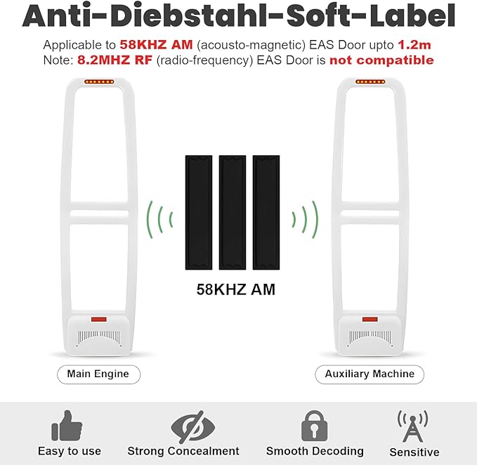 108 Pieces of 58 kHz Acousto-Magnetic (AM) Security Tag Labels, Compatible with 58 kHz EAS Systems. Features Simulated Barcodes