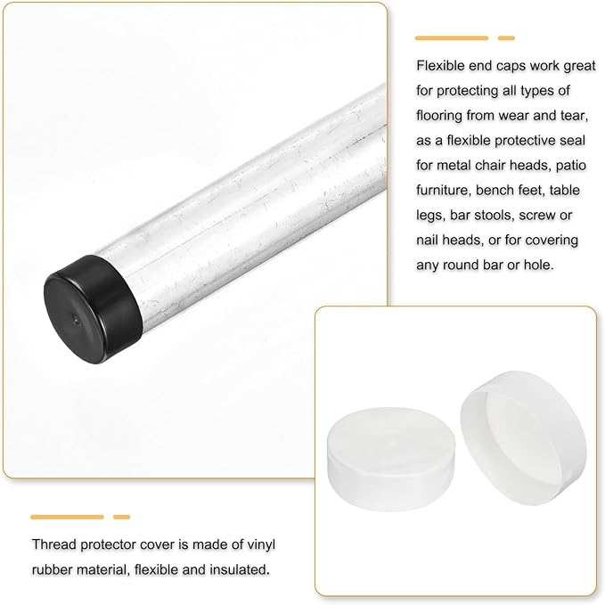 uxcell 4pcs Rubber End Caps 175mm (6 7/8 Inch) ID x 80mm(3 1/8 Inch) H Vinyl Round End Cap Cover Screw Thread Protectors White