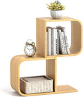 Giantex S-Shaped Bookcase, 2-Tier Bamboo Bookshelf with 2 Open Cubes, Geometric Corner Display Shelf, Decorative Storage Organizer, Floor Storage Rack for Living Room, Study, Home Office, Natural