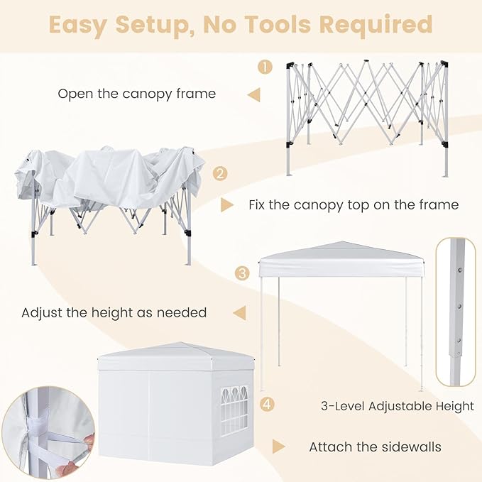 Tangkula 10x10 FT Pop Up Canopy, Outdoor Canopy Tent with 2 Removable Sidewalls & 2 Zippered Doors, Heavy-Duty Carbon Steel Frame, Wheeled Bag, 4 Sandbags, 8 Stakes, 4 Wind Ropes for Party Event