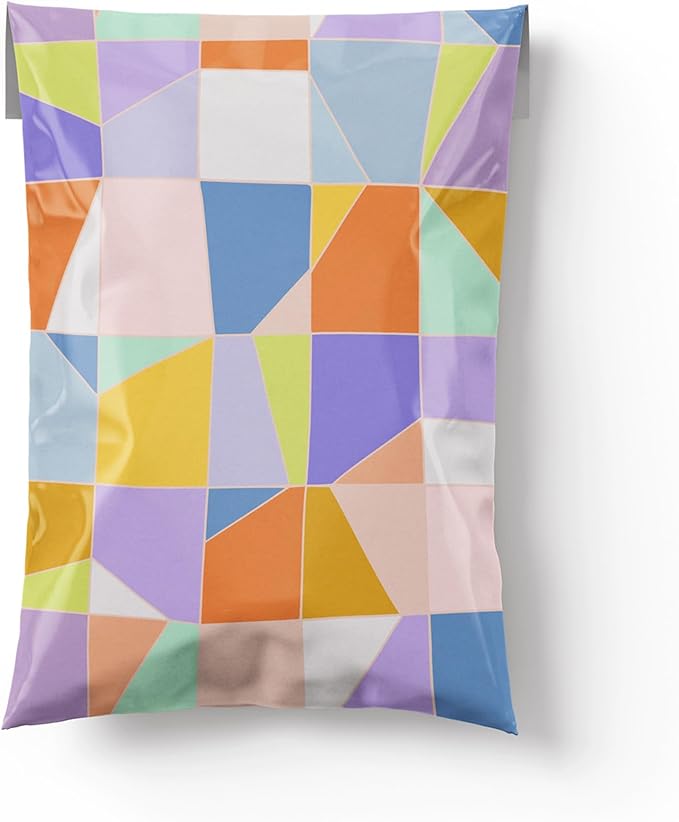 Poly Mailers 10x13 – 100 Pack – Printed Recyclable Shipping Envelopes for Small Business Packaging, Self Sealing Mailing Bags – Pastel Mosaic Multi Color Design