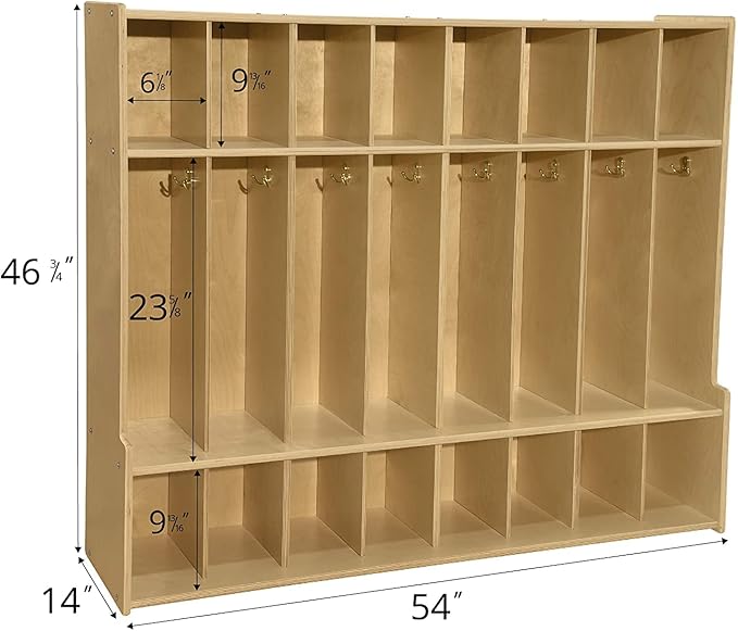 Contender 8-Section Coat Locker with Bench & Cubby Storage, Classroom Wooden Backpack Cubby Storage Organizer with Hooks for Kids Room, Daycare [Comes Fully Assembled]