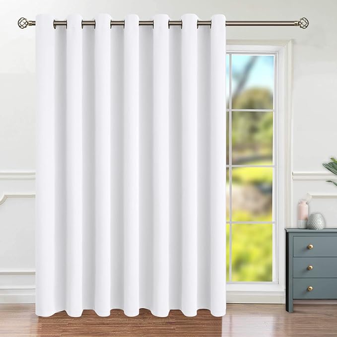 BGment Pure White Sliding Door Curtain 120 Inch Long - Wide Room Darkening Room Divider Curtain for Bedroom Privacy Themral Insulated Grommet Separator Drape, 1 Panel, 100 X 120