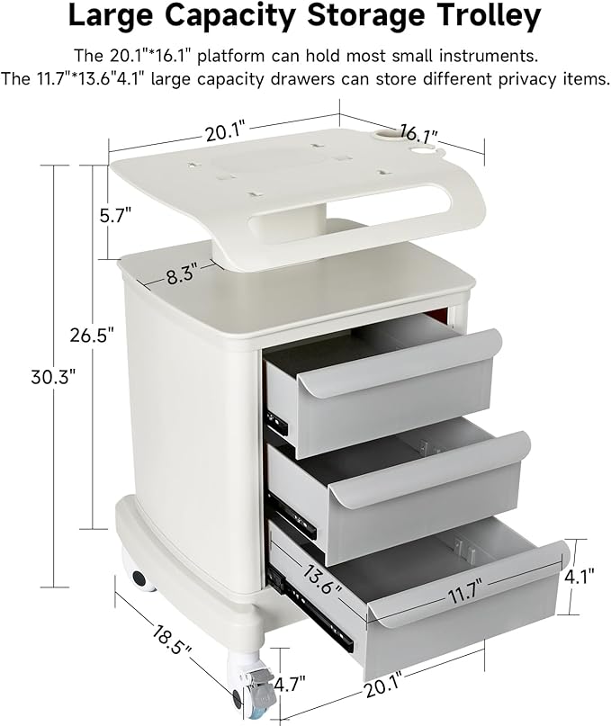 Mobile Ultrasound Trolley Cart Portable Ultrasound Imaging Scanner Vehicle Medical Beauty Storage Cart 115LBS Load with 4 Wheels 2 Brake for Hospital Office Bedroom Medical Clinic