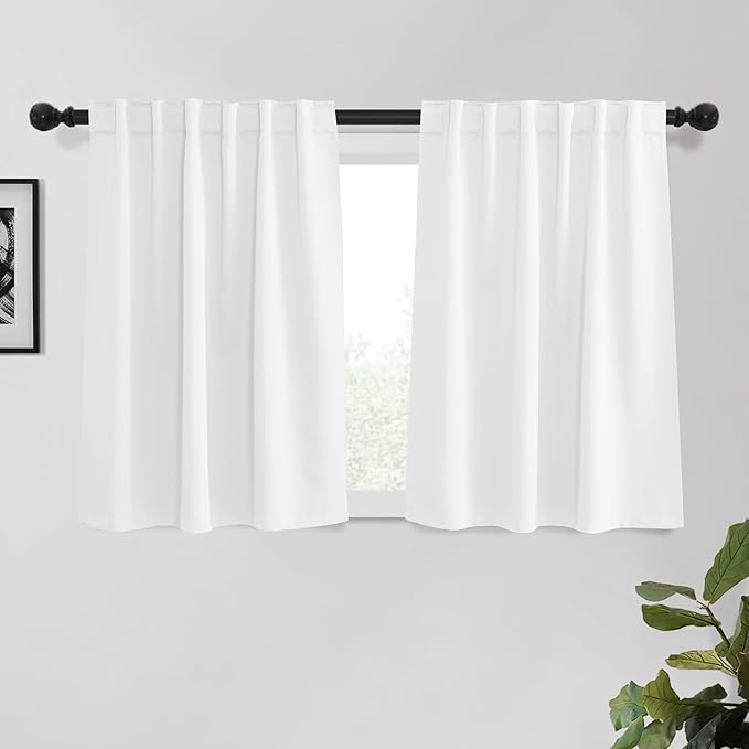 KGORGE 45 inch Curtains for Small Window, Privacy Room Darkening Drapes Thermal Insulation Noise Reducing Curtains for Living Room Kitchen, Rod Pocket, W52 x L45 inches, White, 2 Panels