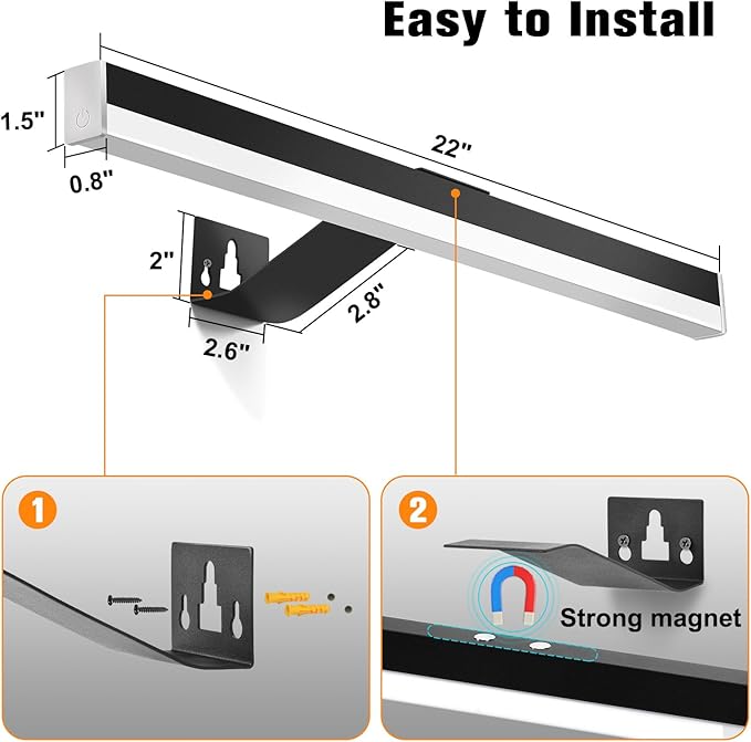 Wireless Picture Lights, 22inch Rechargeable Battery Operated Art Display Light with Remote Control, Over Mirror Magnet Vanity Lighting for Picture Frame Bathroom