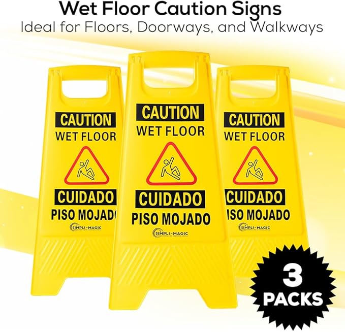 Simpli-Magic 79192 Wet Floor Caution Signs, Basic, Yellow, 3 Pack