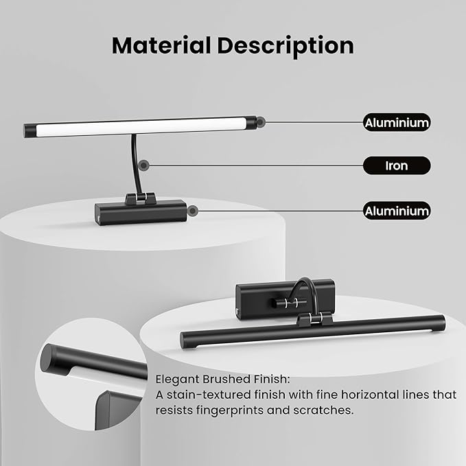 16" Picture Light with 6000mAh Battery - Black Operated Wireless Wall Sconce with Remote & Timer for Paintings, Photos & Frames