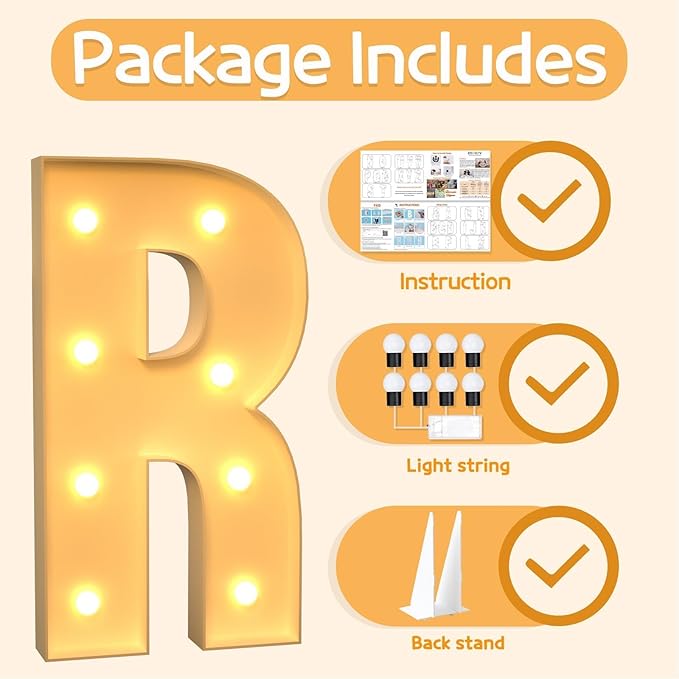 Marquee Letters 3 Feet Tall Large Light Up Letters R Wedding Mr and Mrs Sign Marry Me Engagement Party Decor Yellow Light Birthday Decorations Balloon Arch Kit Foam Sign R