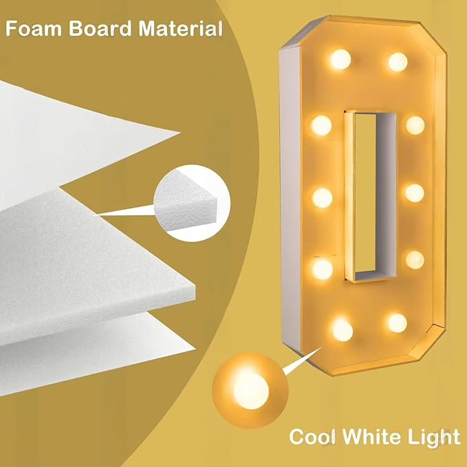 3FT/36 Inch Marquee Light up letters with Warm Lights,White Marquee letter A-Z for Birthday Party Large Mosaic Frame Letter Cardboard Pre-Cut Foam Board Sign Diy Decorations Anniversary (F)