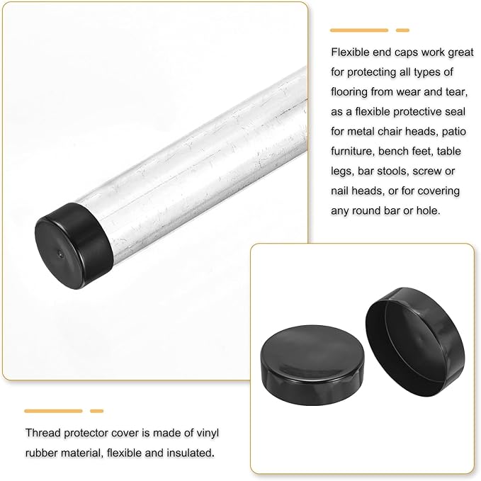 uxcell 4pcs Rubber End Caps 190mm(7 1/2 Inch) ID x 80mm(3 1/8 Inch) H Vinyl Round End Cap Cover Screw Thread Protectors Black