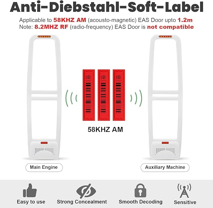 5000 Pieces of 58 kHz Acousto-Magnetic (AM) Security Tag Labels, Compatible with 58 kHz EAS Systems. Features Simulated Barcodes
