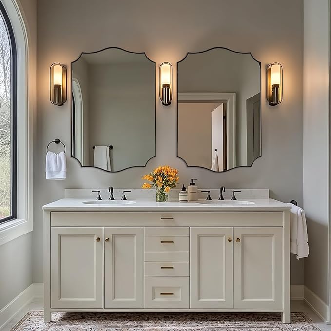ANDY STAR Brushed Bronze Mirror, 24"x36" Bronze Rectangle Mirror, Bathroom Mirror with Anti-Rust Stainless Steel Metal Frame, Stunning Curved Design Ideal for Home Remodel