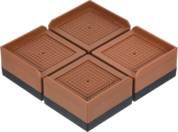 uxcell Furniture Risers 1.5 Inch, 4Pcs Square Bed Risers Adjustable Couch Riser Blocks for Extender for Bed Desk Sofa Table Lift Support Up to 1300Lbs, Brown