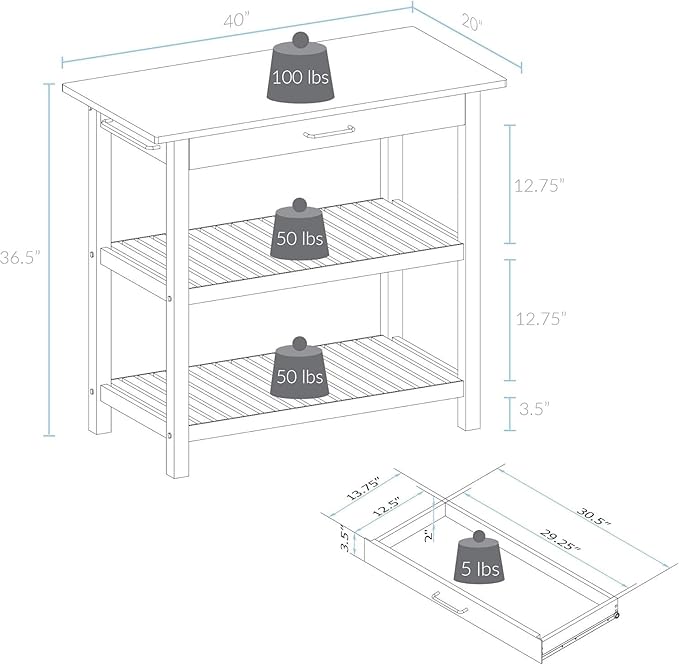 Island Oasis Solid Wood Kitchen Island with Drawer, Stainless Steel Towel Bar and Open Storage Multi-Purpose Prep Table for Home Kitchens Natural Maple and White