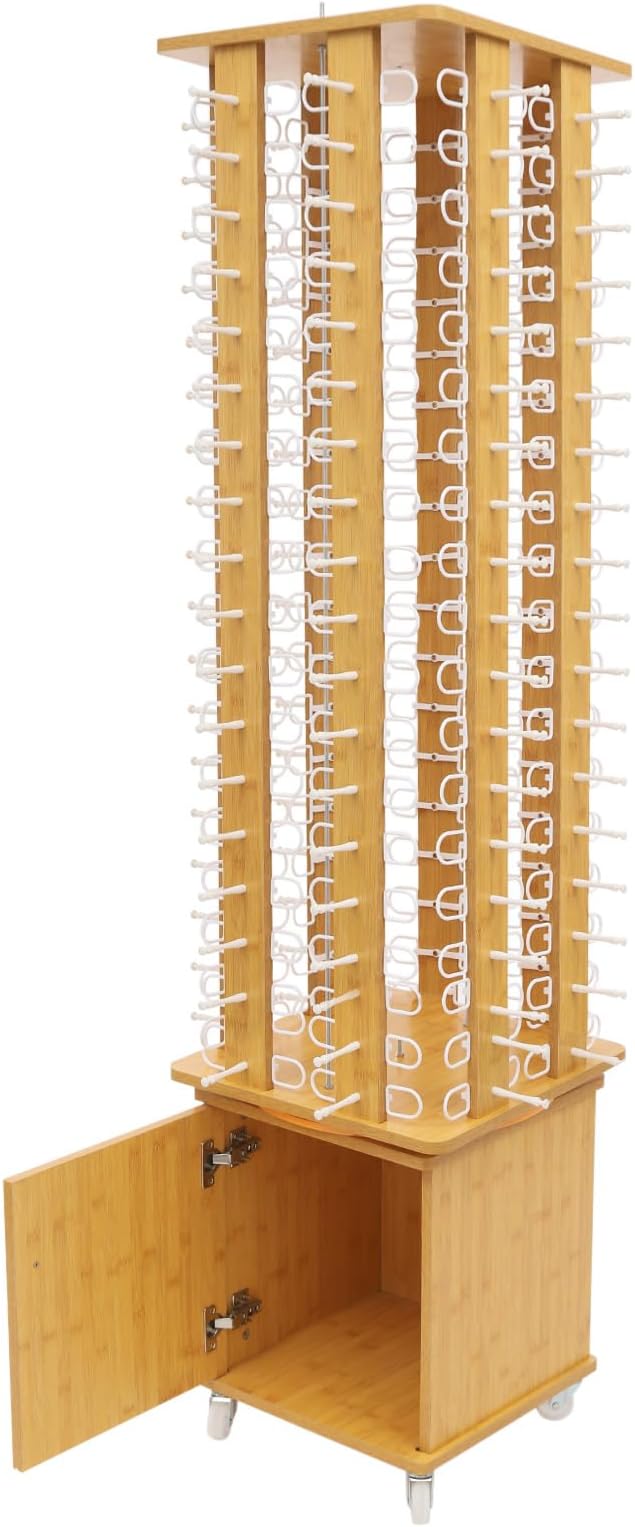 Sunglasses Display Stand, 144 Pairs Wooden 360° Rotating Sunglass Eyeglass Holder Organizer, Glasses Hanger Storage Rack for Retail Commercial Display, W14.6*H66.1in (Yellow)