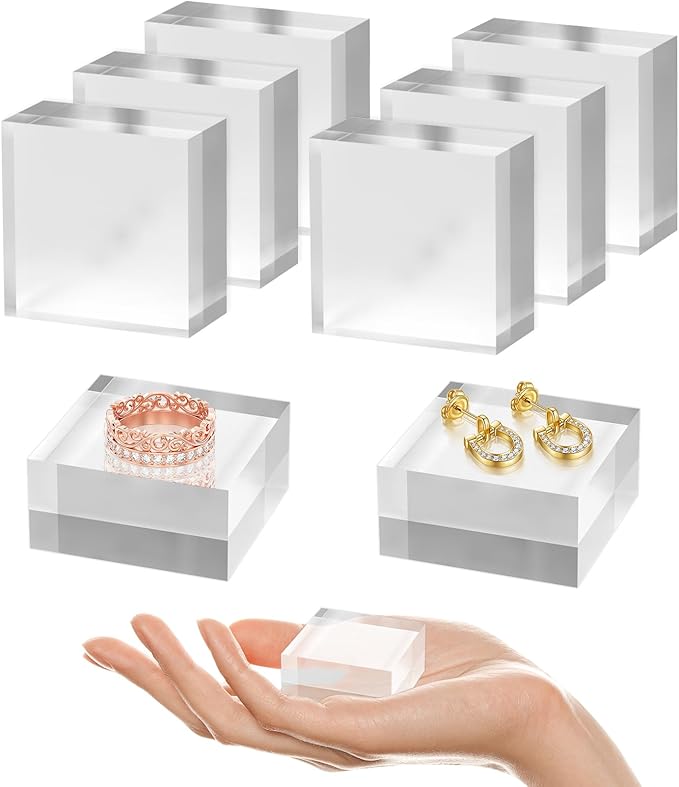Acrylic Base 8 Pieces Acrylic Blocks for Display 2 X 2 X 1 Inch Square Riser Display Stands Trophy Base Pedestal Stands Clear Cube for Trophy Jewelry Props Food Party Crafts
