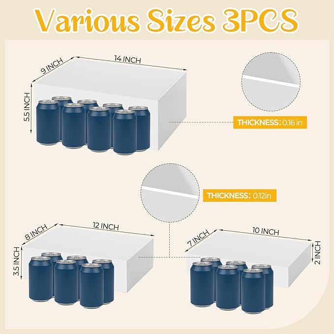 6 Pack Extra Large Acrylic Buffet Risers - 14”, 12”, 10” White Display Stands with Hollow Bottoms, Cube Riser Boxes Nesting for Dessert Food Catering Buffet Display Party Supplies