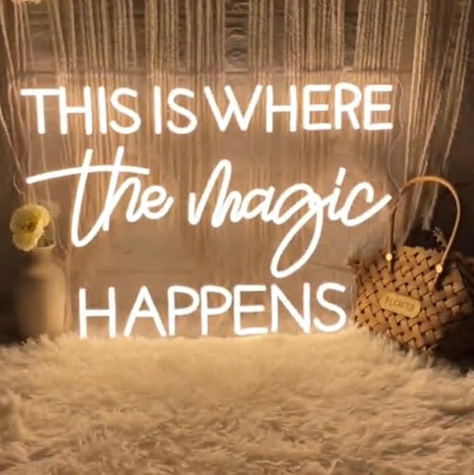 This Is Where The Magic Happens Neon Sign,25inches Custom Beauty Salon Neon Decor,LED Sign for Beauty Room,Pink Beauty Office Sign,Wedding Party Sign