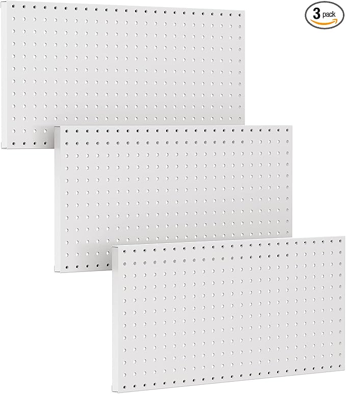 TORACK 3 PCS Metal Pegboard Panels(12x24 inch) for Wall Garage Utility Tools Storage Pegboard for Workbench, Modular Peg Board Tool Organizer Boards(Pack of 3, Grey)