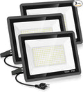 3 Pack 100W Led Flood Lights Outdoor,Super Bright 11600LM Security Lights with Plug,Exterior IP66 Waterproof 5000K Daylight White FloodLight for Basketball Court, Yard, Garden, Playground