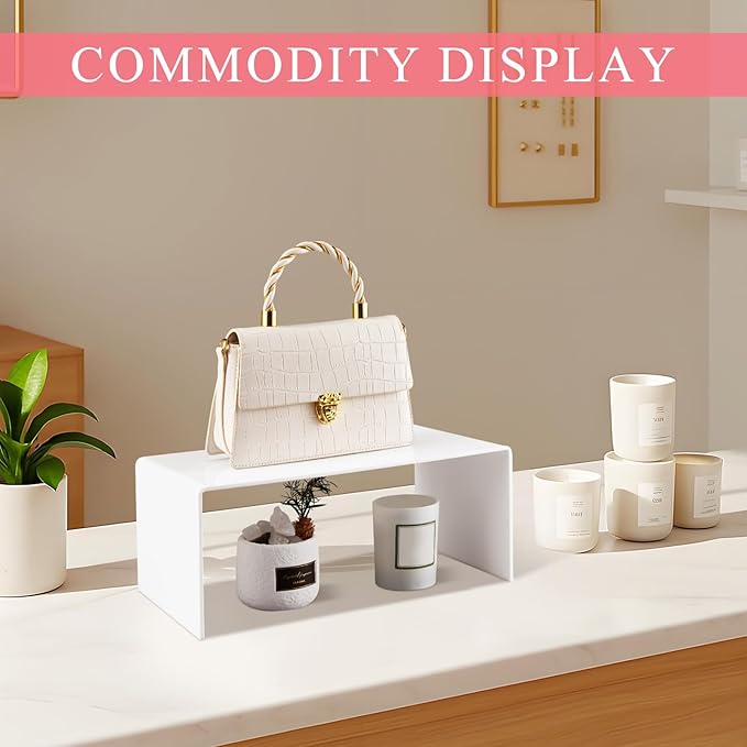 2 Pcs 13 Inch Large Acrylic Risers Display Stands 5 mm Thick Acrylic Shelf Riser Showcase for Collectibles Jewelry Cupcakes Food Figures Perfume Cabinet (White)